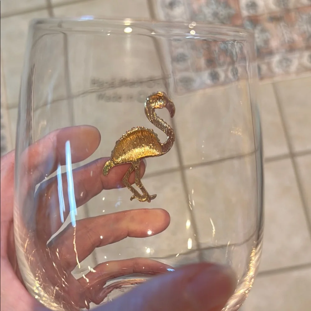 Wine Glasses Jeweled Flamingo Stemless Wine Glass Set